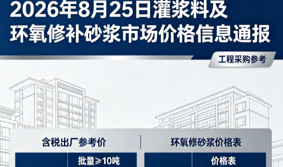 金沙2026年8月25日灌浆料及环氧修补砂浆市场价格信息通报